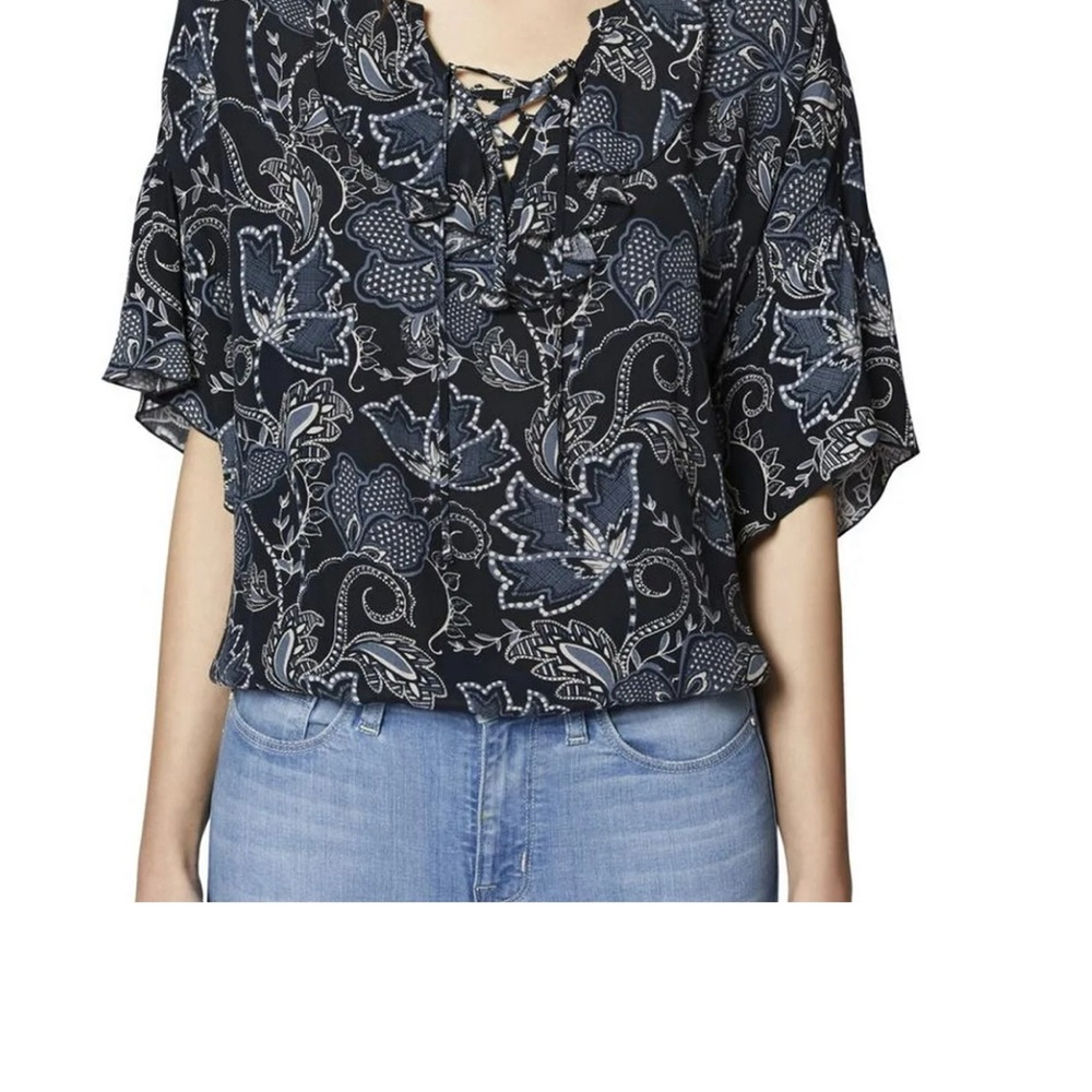 SANCTUARY  Ruffled Pullover Blouse Women Wildflower V-Neck Laced Closure Size XS